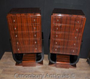 Coppia Art Deco alti Ragazzi Cassettiere Rosewood