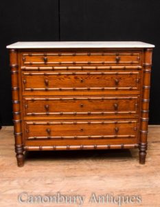 Antique French Regency a comoda torace pino cassetti Faux Bamboo 1890