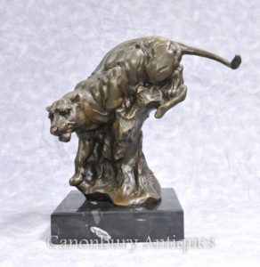 Bronzo Fusione Panther gatto leopardo Firmato Milo Statua Casting