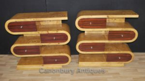 Coppia Art Deco S Shape Librerie Armadi di scaffale torace cassetti