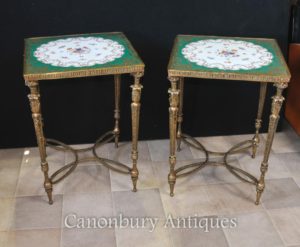 Coppia Parigi Sevres Gilt porcellana Consolle Top floreali