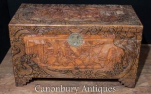 Intagliato antico mano cinese Canfora petto Tronco