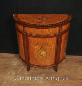 Sheraton Painted Demi Lune Cabinet Regency Satinwood Mobili Commode
