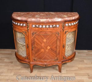 Antique Kingwood Francese Cabinet Credenza porcellana placche Inlay 1930