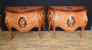 Coppia Luigi XVI Bombe Commodes Cassetoni Tarsia Intarsio