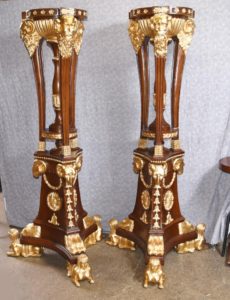 Pair XL French Gilt Torcheres Stand Jardiniere Planters intagliato