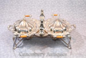 Piatto d'argento vittoriano Vendita al forno del cibo Piatto Set di servizio condimento pepe