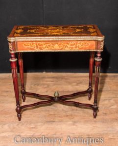 Tabella dei giochi di carta dell'Impero Francese Tabella Intarsio Console di Marquetry