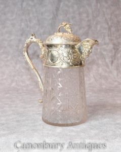 Vaso d'argento vittoriano a forma di piatto d'argento con vetro grosso