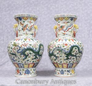 Accoppiamenti Porcellana Cinese Qianlong Vasi Dragon Urns Ceramica Cina