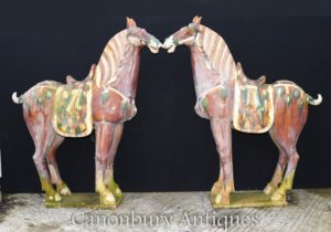 Accoppiamenti grandi cavalli cinesi della porcellana di Tang del cavallo della cavallina di ceramica della cavalletta