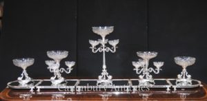 Ciotola in vetro di vetro tagliato a centrotavola Epergne vittoriano Sheffield Silver Plate