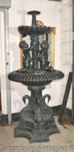 Classica francese Verdis Gris Bronzo Cherub Fountain Swan Tiered Base