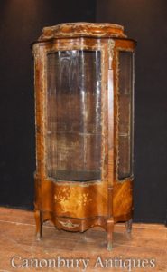 Impero Francese Antique Display Curio Cabinet Bijouterie Kingwood Inlay