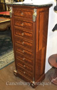 Impero francese Tall Boy Cassapanca Kingwood Inlay Marquetry