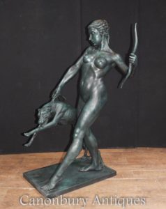 Lifesize Bronzo Diana la statua del cacciatore Figurine di casting architettonico del cane