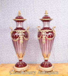Pair Amphora Urns di vetro franco dell'Impero Francese Vasi in lattice