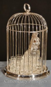 Panoplia di vetro argento vittoriano cavatappi di pappagallo Decanter