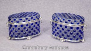 Scatola di argento della vite prigioniera dei monili della vite prigioniera del velluto d'argento vittoriano