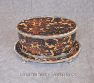 Sheffield Silver Plate Scatola ovale Box Case di gioielli Faux Tortoiseshell