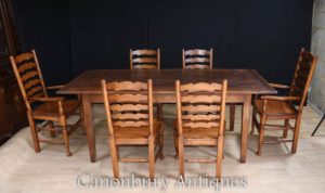 Set da tavola da refettorio in rovere 6 Sedie a scomparsa Set da pranzo da fattoria
