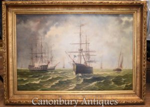 Dipinti ad olio marittimo Galleons Seascape canale inglese