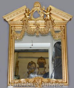 Inglese Palladian Gilt Pier Mirror Cherubs Neo Classical