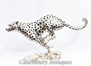 Pantera Art Deco in bronzo dorato con statua di gatto gattino in esecuzione