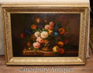 Fiore floreale vittoriano inglese della pittura a olio dello spruzzo
