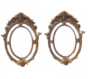 Coppia di grandi specchi dorati - Ovale Luigi XVI rococò