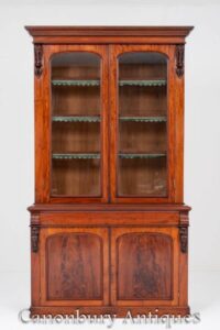 Libreria vittoriana in vetro vetrina smaltata del 1860 circa