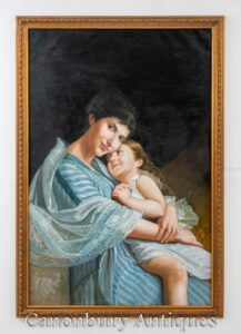 Ritratto di amore della madre e del bambino della pittura a olio francese