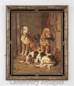 Ritratto di pittura a olio di caccia del cane - arte di caccia dello Spaniel inglese vittoriano
