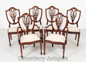 Set sedie da pranzo Sheraton in mogano del 1890 circa