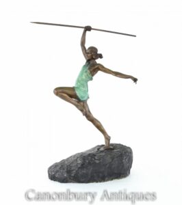 Statua di Diana l'Arciere in bronzo Art Déco di La Faguays