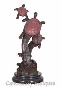 Trio di tartarughe di bronzo sulla tartaruga statua di ramo