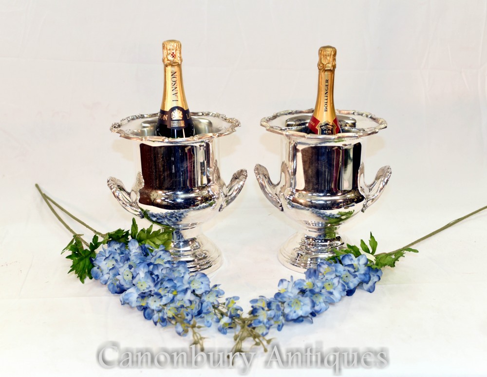 Coppia di urne in argento in stile Art Nouveau - Secchiello per vino e champagne