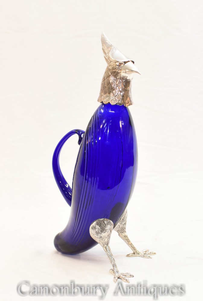 Decanter Hawk Silver Plate - Uccello in vetro blu