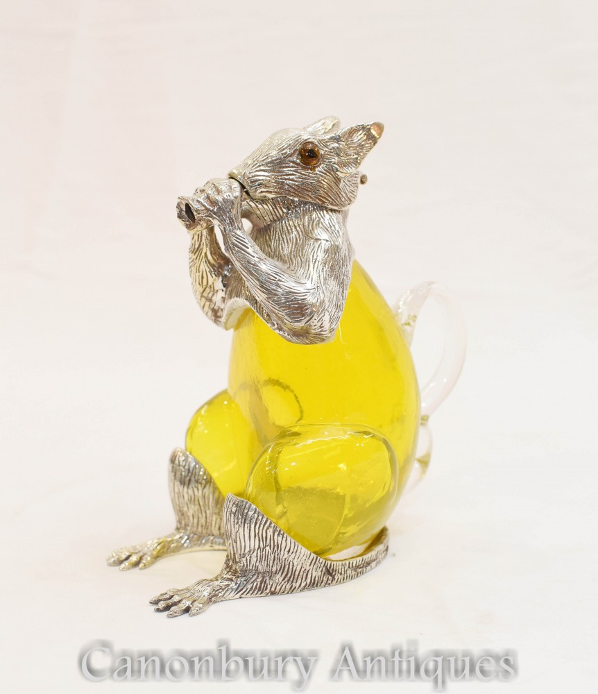 Decanter Scoiattolo Piatto In Argento - Brocca Di Vetro