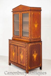Libreria antica in mogano olandese - Mobile in vetro intarsiato con intarsio del 1860