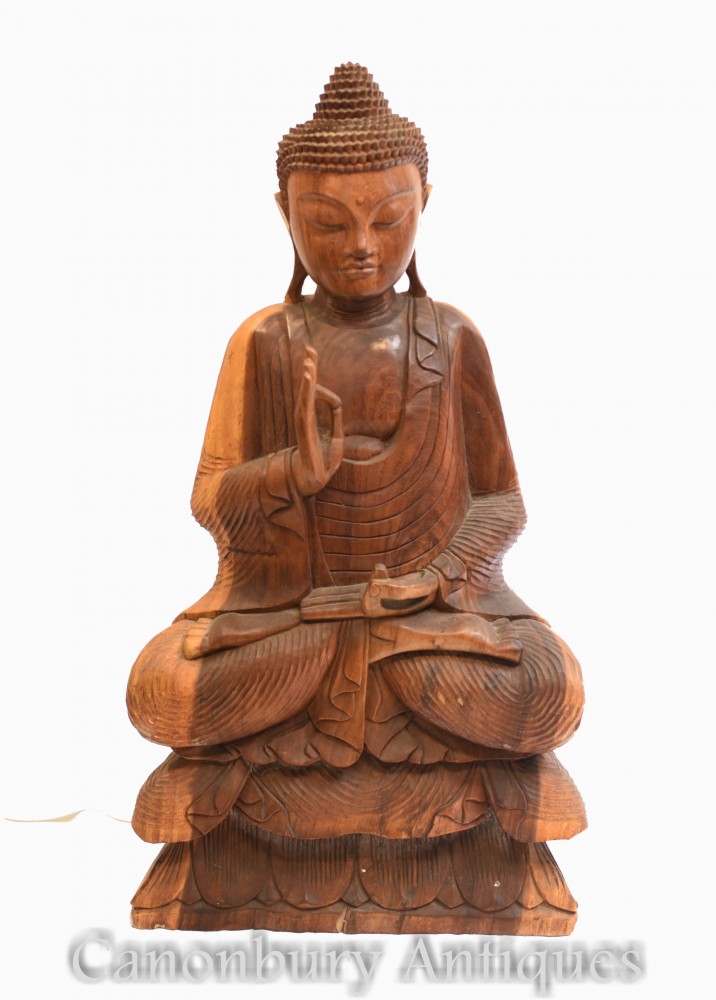 Statua del Buddha tibetano scolpito - Buddismo Lotus Pose Art