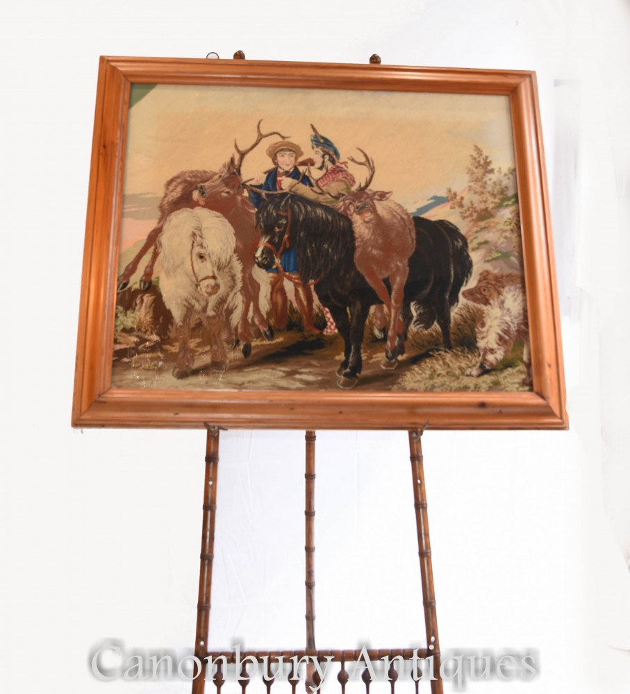 Arazzo vittoriano a punto ago Highland Stag Hunt Landseer