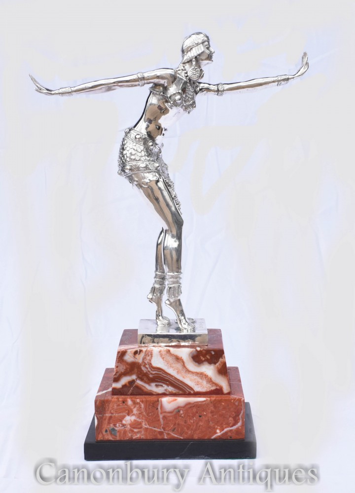 Bronzo Chiparus Art Déco - Figurina ballerina flapper placcata in argento
