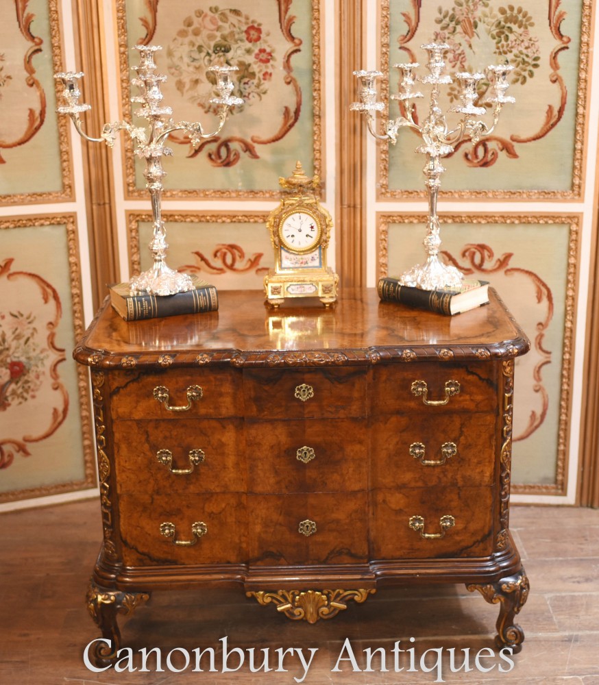 Cassettiera antica - Comò vittoriano in radica di noce