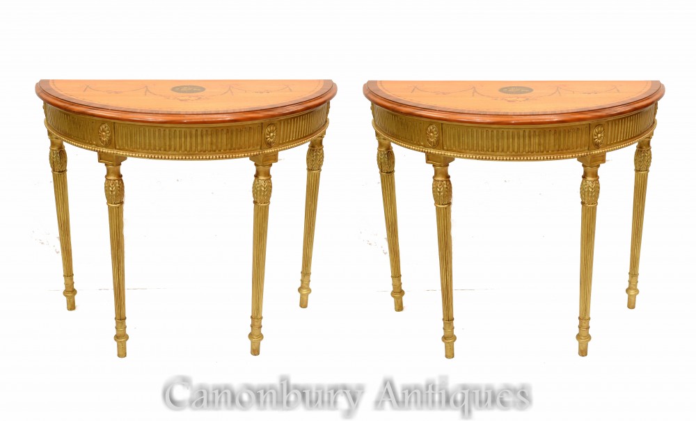 Coppia di consolle Adams - Tavolo da ingresso Regency Gilt Demi Lune
