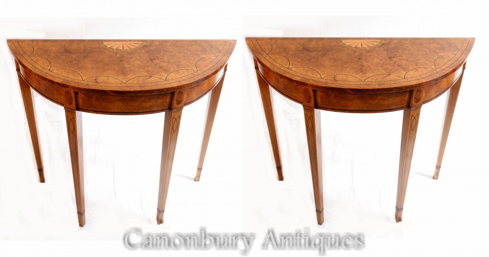 Coppia di consolle Regency - Demi Lune Inlay