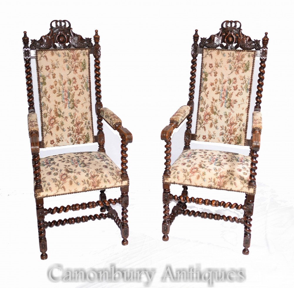 Coppia di poltrone antiche italiane - Rovere torsione d'orzo da fattoria