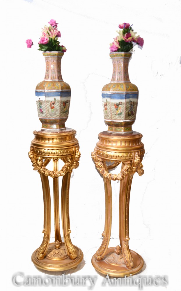 Coppia piedistalli impero - tavolini dorati