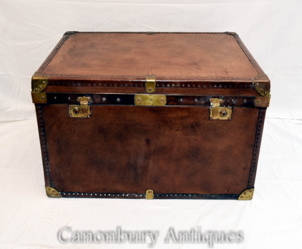 Custodia da viaggio in pelle vintage - Scatola da tavolino Steamer Trunk