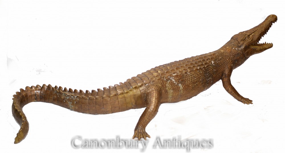 Grande fusione di coccodrillo in bronzo - Statua di rettile alligatore